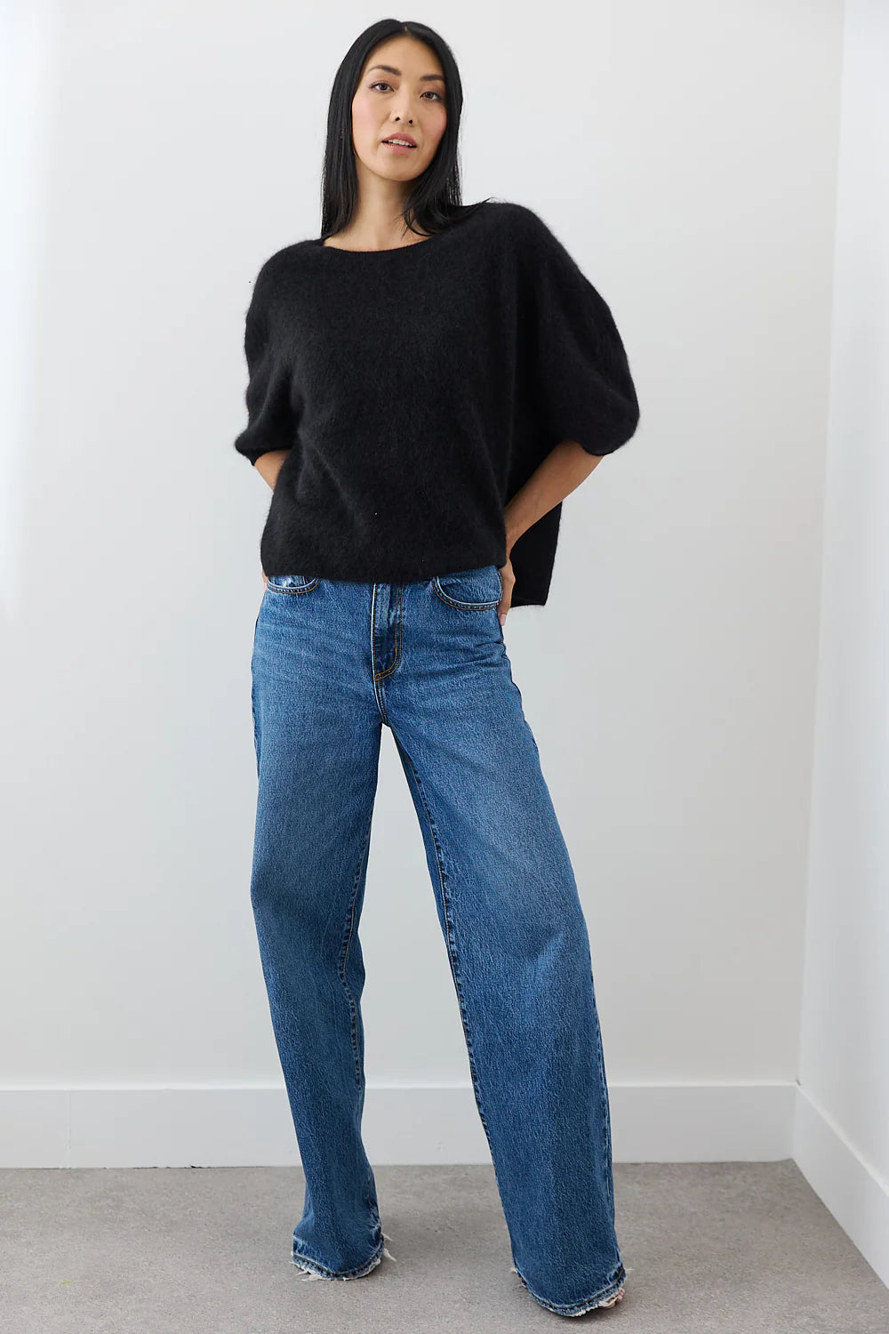 Mia Fratino - Erika Tee Jet Black Brushed Cashmere