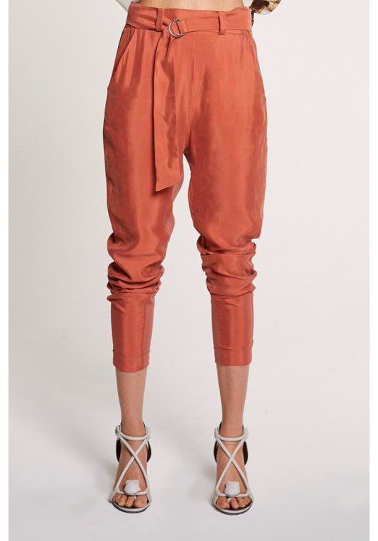 ONCE WAS - CHIAPPINI HIGH WAIST RELAXED PANT WITH D-RING BELT IN SIENNA