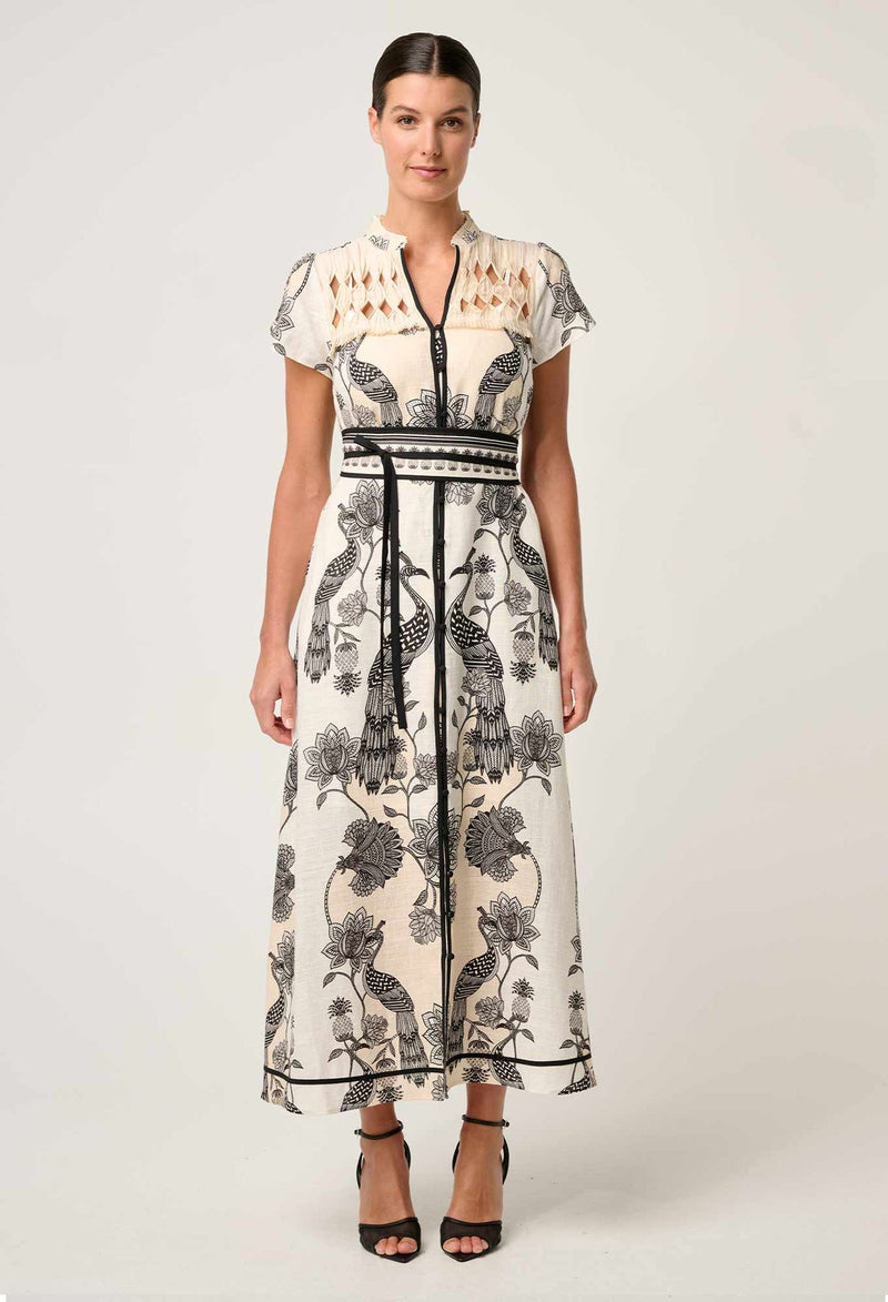 ONCE WAS - Xanthia Diamond Smock Yoke Linen Viscose Dress