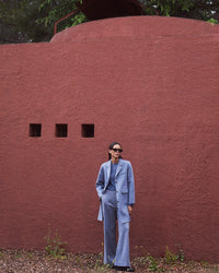 Yerse - Midi Coat Wool Mix Greyish Blue