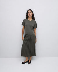 Yerse - Pleated Flare Dress Khaki Green