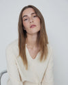 Yerse - Raw V-Neck Long Sleeve Fine Knit Top Ecru