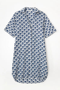 Yerse - Short Cotton Dress Blue Flowers
