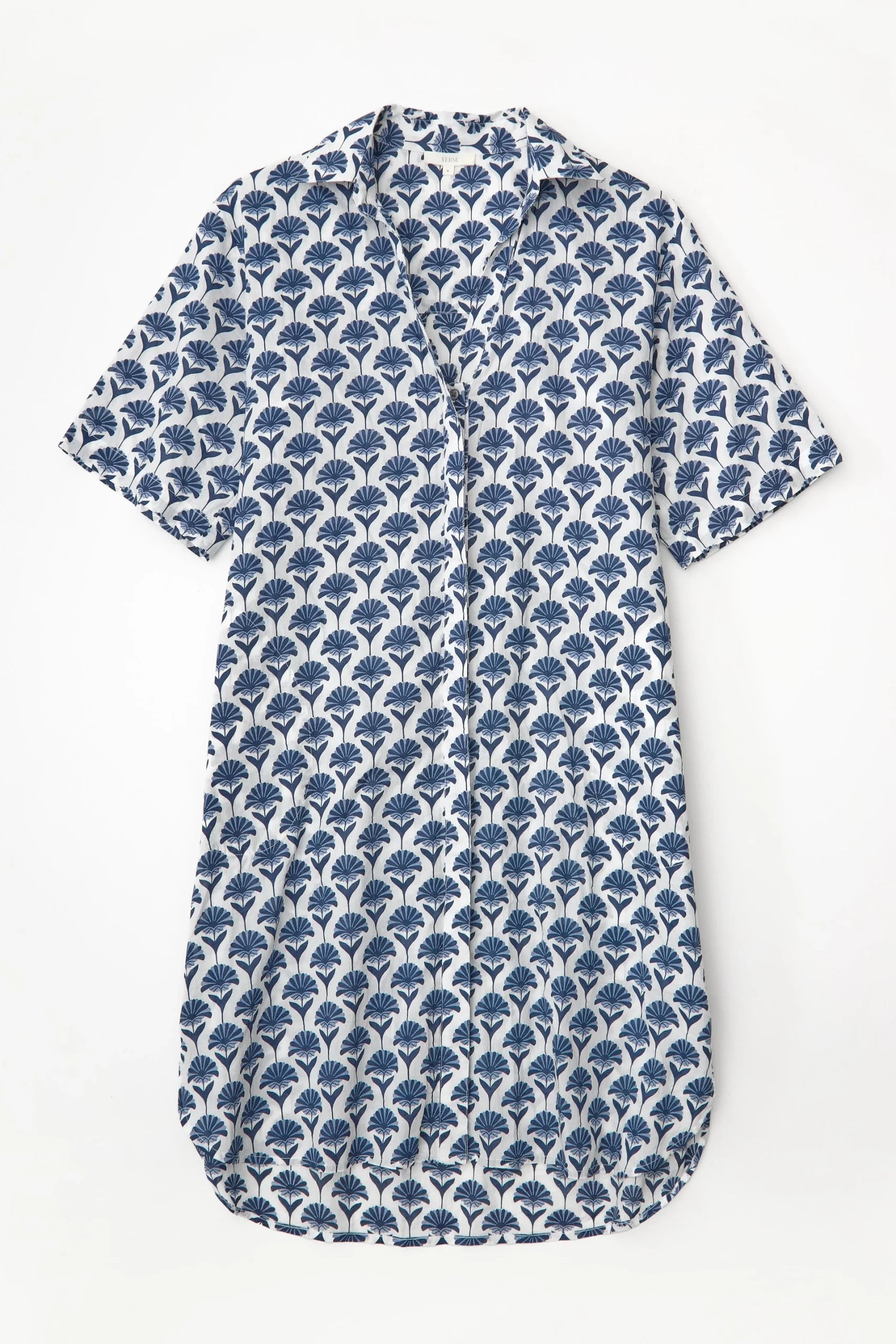 Yerse - Short Cotton Dress Blue Flowers