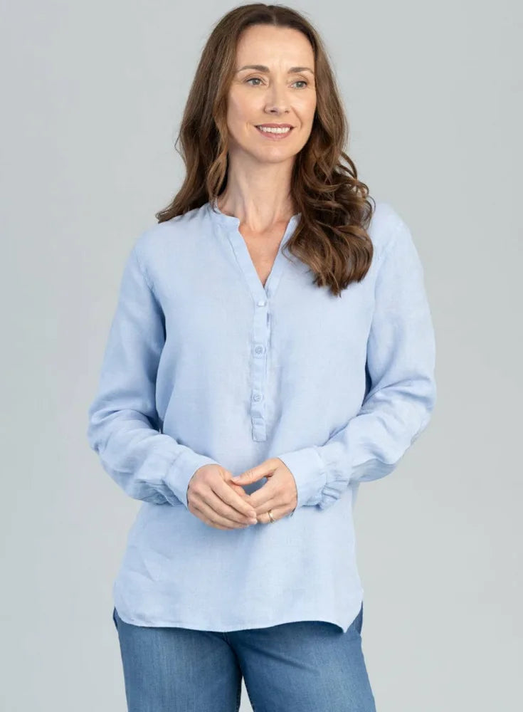 Mos Mosh - Danna Linen Blouse Blue Cashmere - Size S Only
