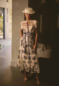 ONCE WAS - Xanthia Diamond Smock Yoke Linen Viscose Dress