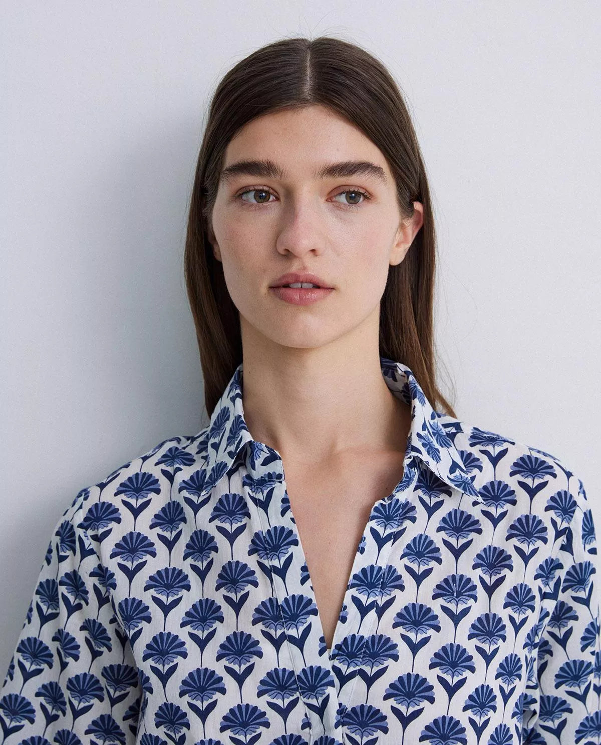 Yerse - Short Cotton Dress Blue Flowers