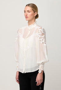 ONCE WAS - Sevilla Cotton Silk Shirt in Blanca