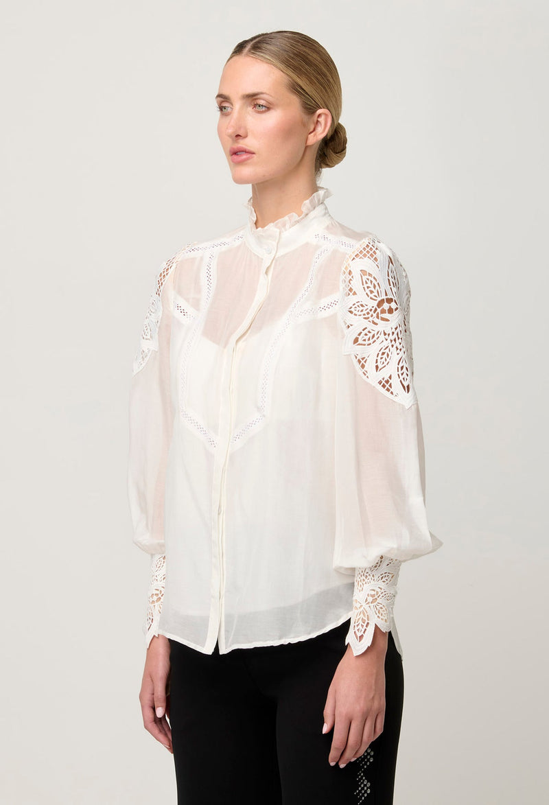 ONCE WAS - Sevilla Cotton Silk Shirt in Blanca