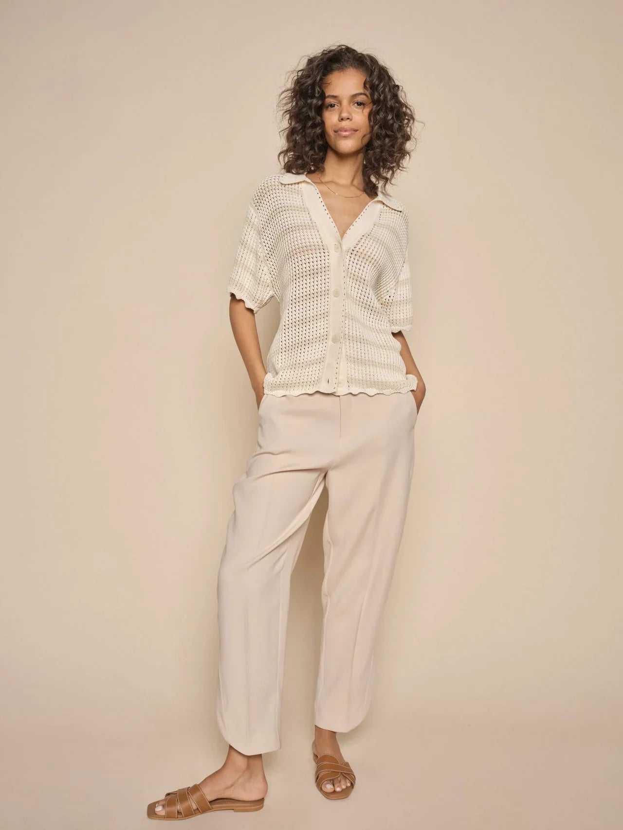 Mos Mosh - Une Knit Short Sleeve Cardigan Ecru
