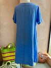 Blueberry Italia - Linen Front Pleat Midi Dress Cornflower Blue