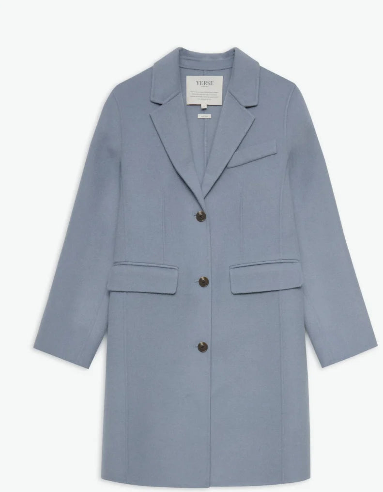Yerse - Midi Coat Wool Mix Greyish Blue