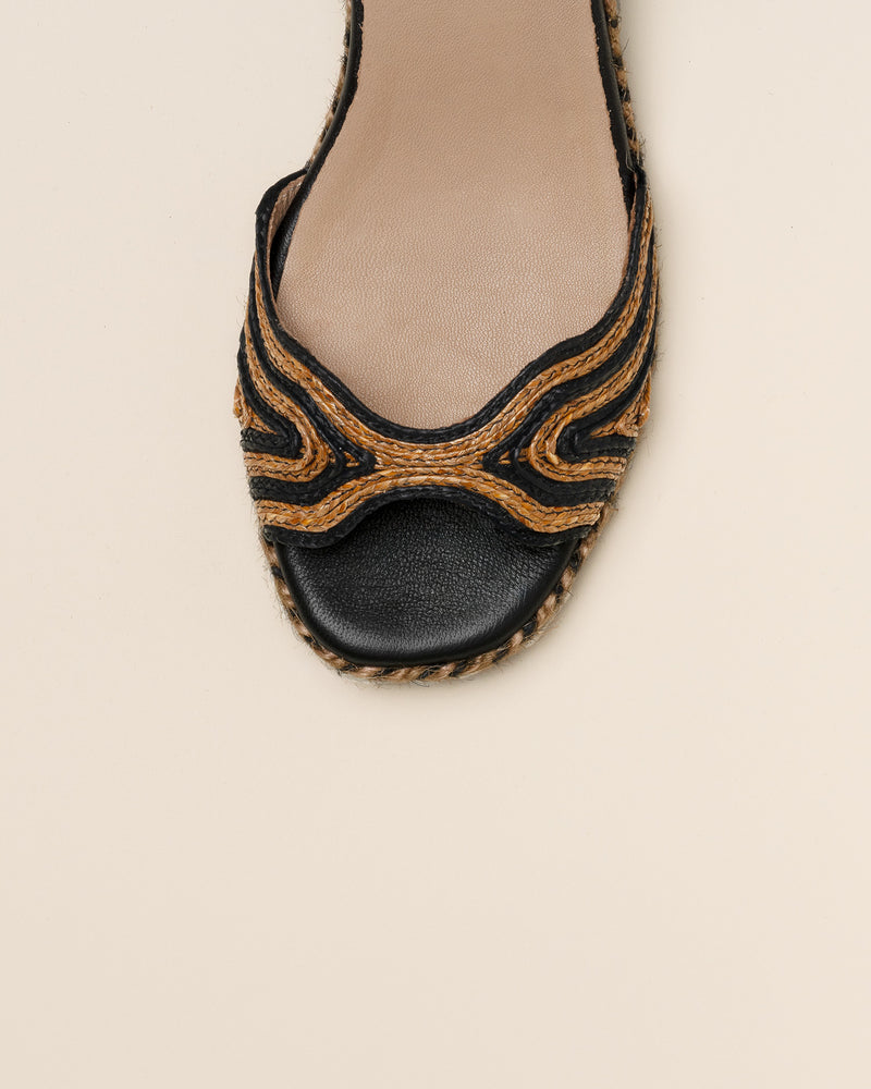 Gaimo - Dane Raffia Espadrille Heels Black/Natural Tan