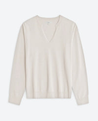Yerse - Raw V-Neck Long Sleeve Fine Knit Top Ecru