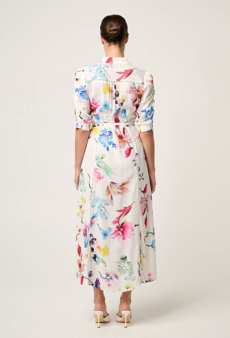 ONCE WAS - Xenia Yoke Linen Viscose Dress in Plume Blossom