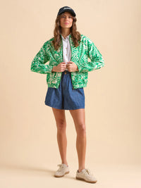 Brakeburn - Pin Tuck Bomber Jacket Green Wildflowers