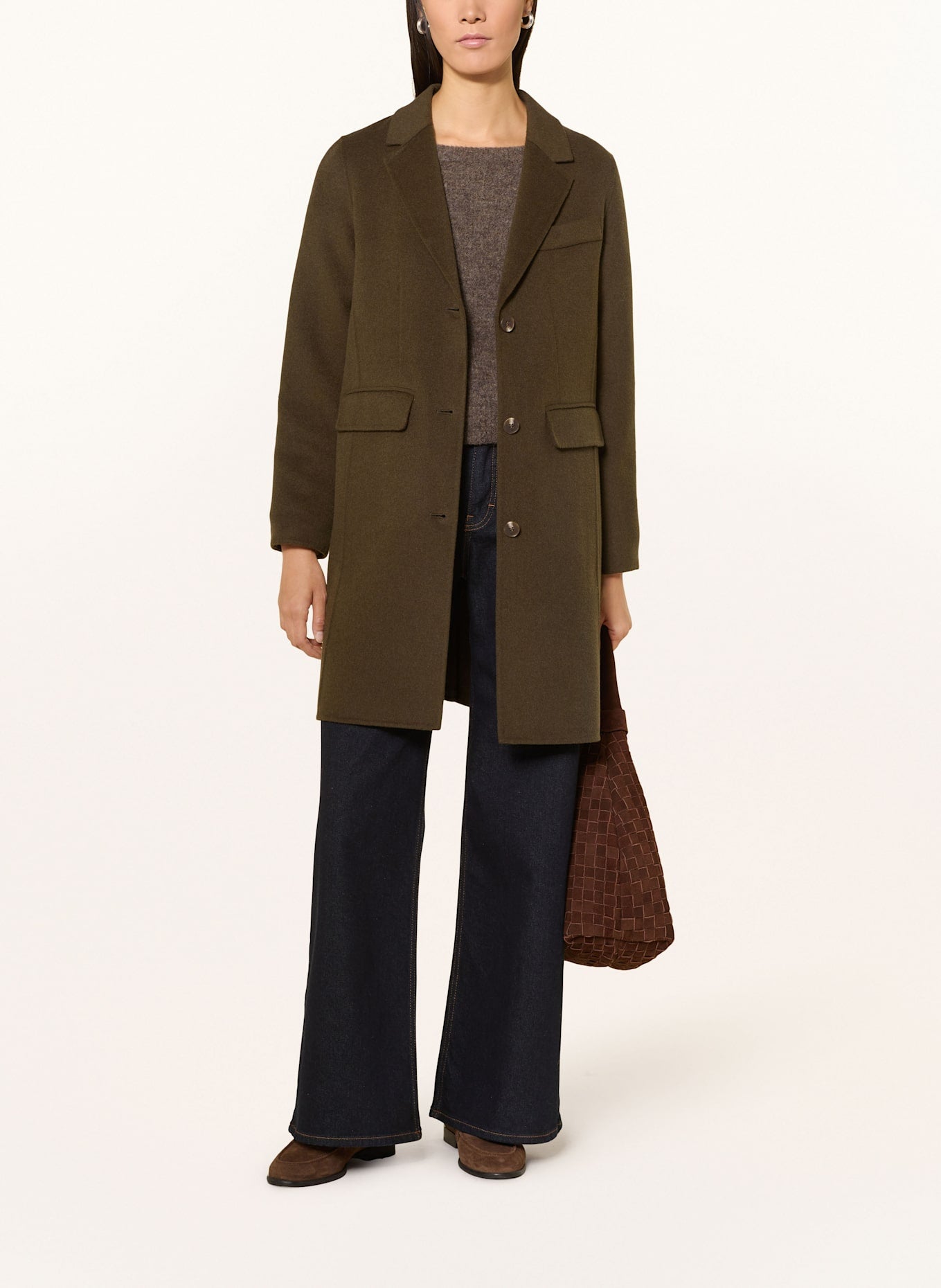 Yerse - Midi Coat Wool Mix Khaki