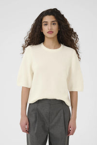 Gestuz - Alpha SS Crew Knit Top Ivory