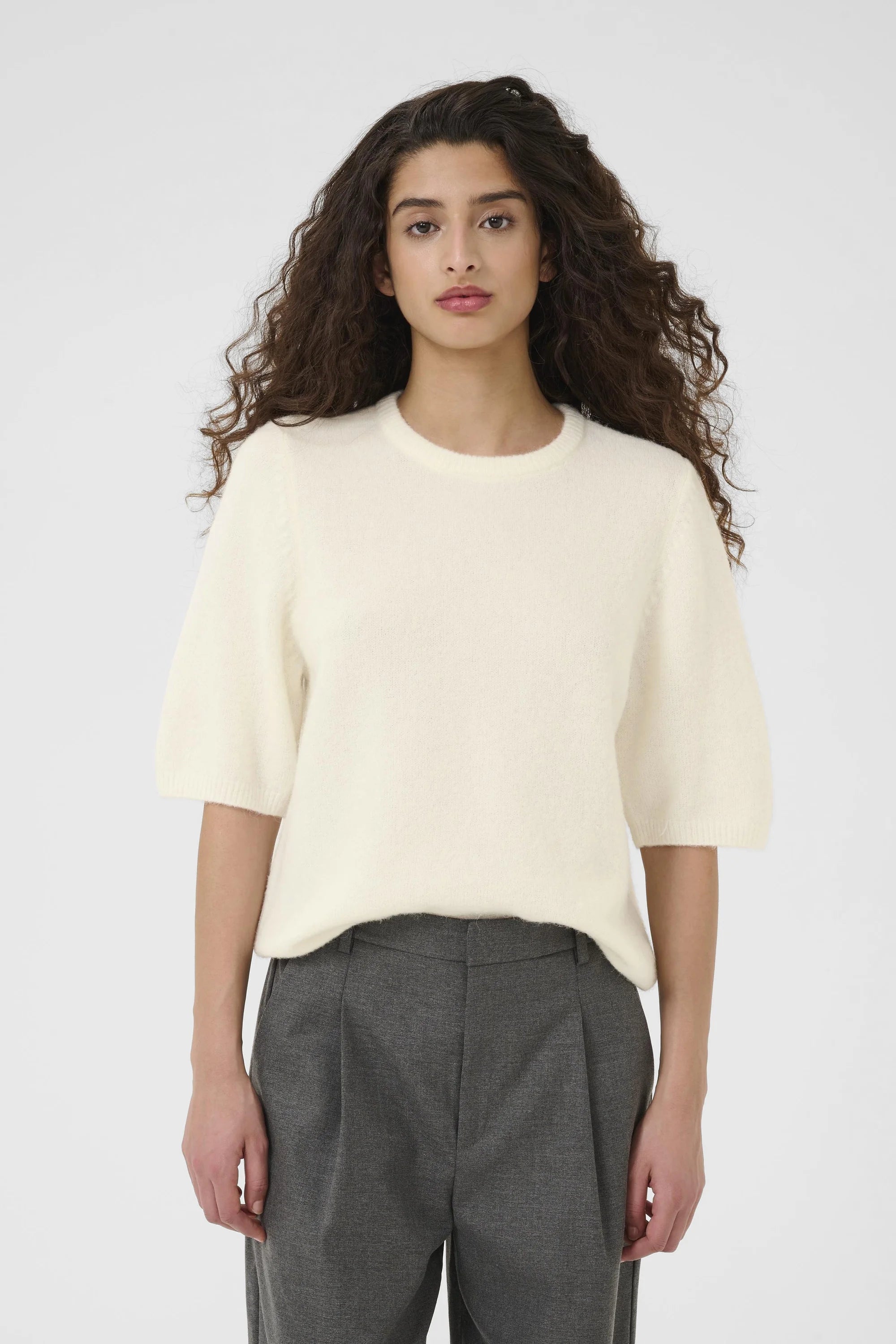 Gestuz - Alpha SS Crew Knit Top Ivory