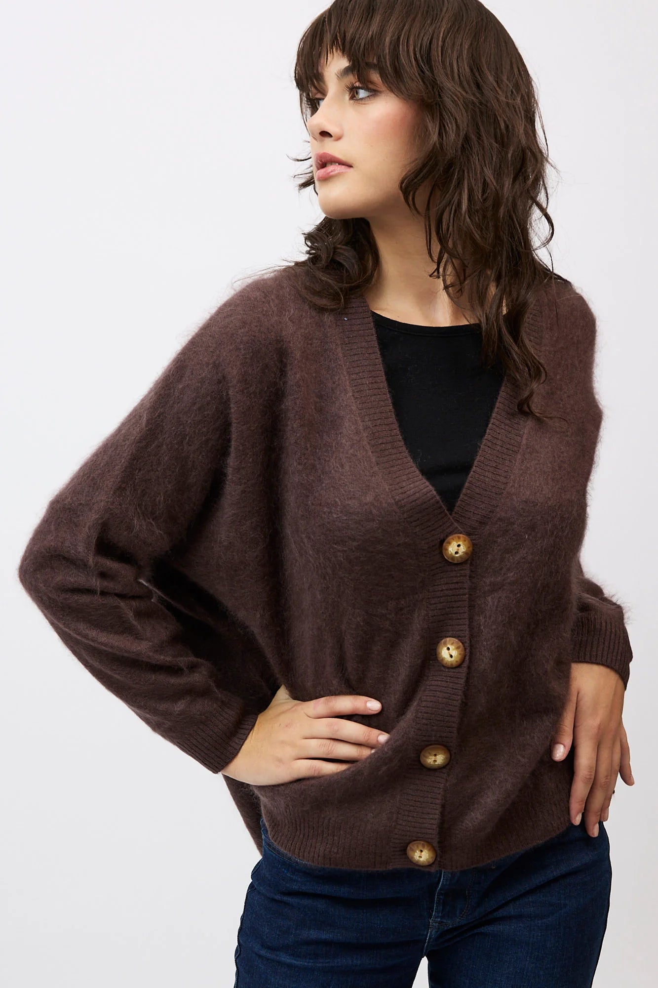 Mia Fratino - Macy Brushed Cardi Dark Chocolate