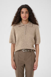 Gestuz - Alpha SS Knit Polo Pullover Warm Sand Melange