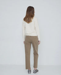 Yerse - Raw V-Neck Long Sleeve Fine Knit Top Ecru