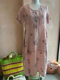 Blueberry Italia - Linen Tulip Dress Dusty Pink Print