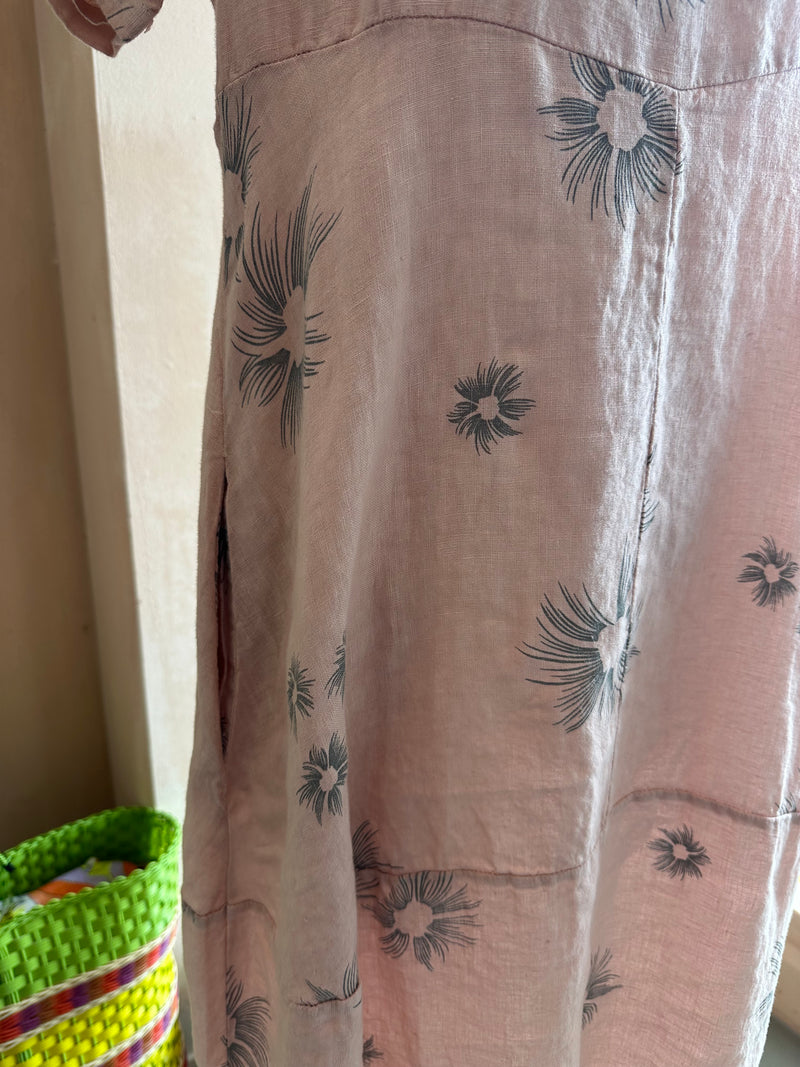 Blueberry Italia - Linen Tulip Dress Dusty Pink Print