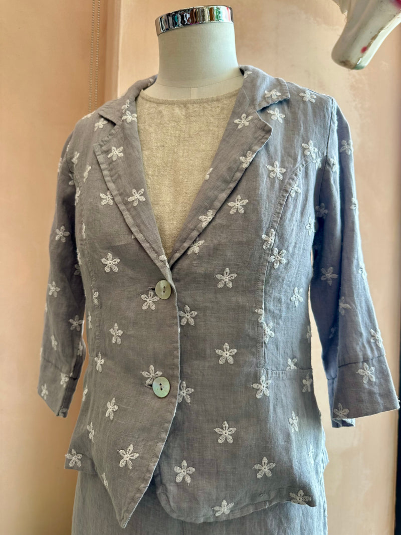 Blueberry Italia - Embroidered Daisy Linen Jacket Ash