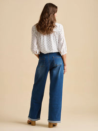 Brakeburn - White and Navy Embroidered Blouse