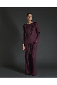 Yerse - Wide Leg Plisse Pant Aubergine
