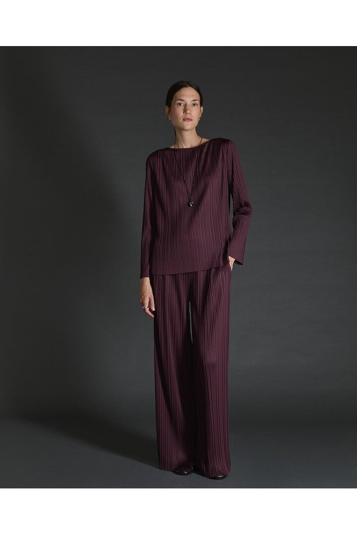 Yerse - Wide Leg Plisse Pant Aubergine