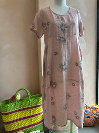 Blueberry Italia - Linen Tulip Dress Dusty Pink Print
