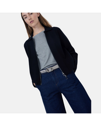 Yerse - Collared Zip Knit Top Black