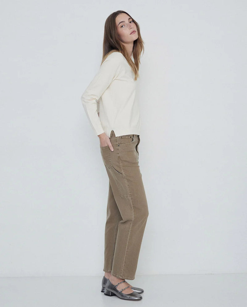 Yerse - Raw V-Neck Long Sleeve Fine Knit Top Ecru