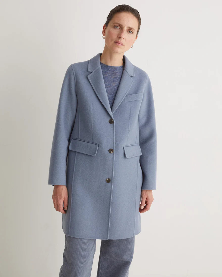 Yerse - Midi Coat Wool Mix Greyish Blue