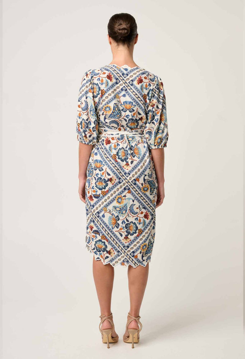 ONCE WAS - Theia Viscose Scallop Embroidered Dress in Petinos Floros