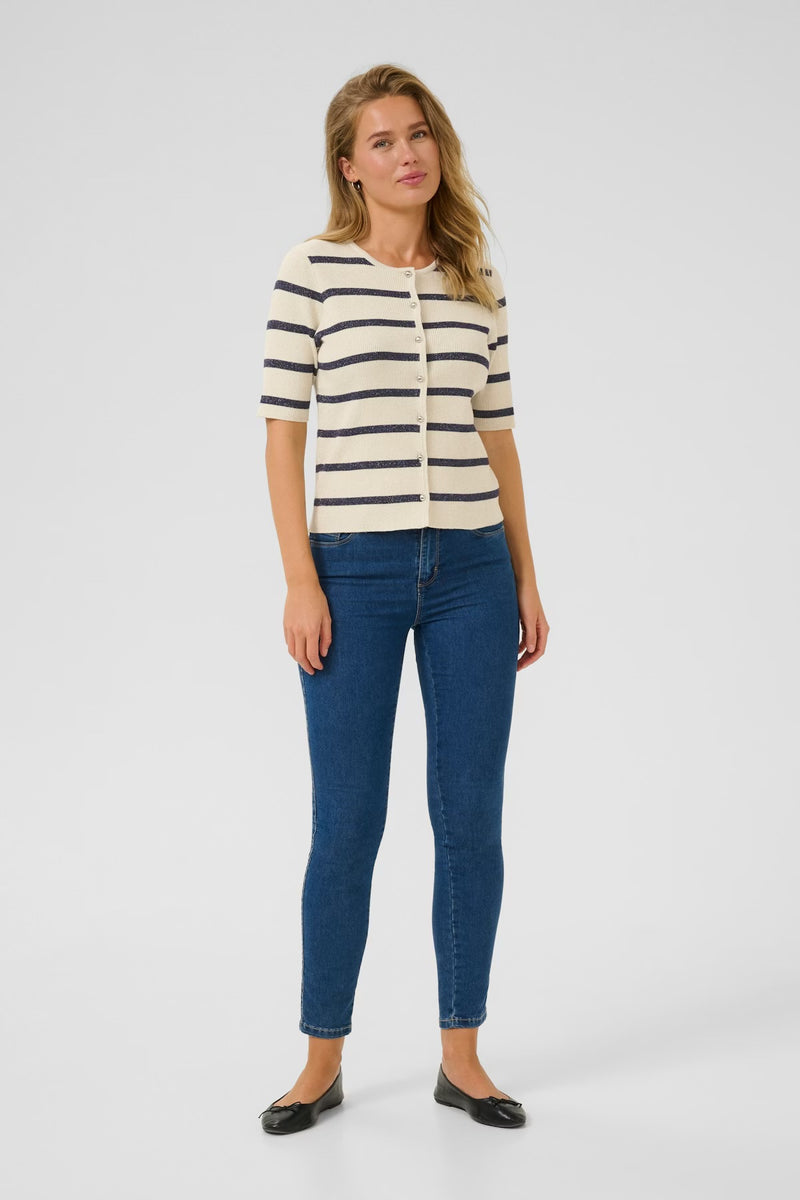 KAFFE - Morita Cardigan Silver White/Blue Stripe