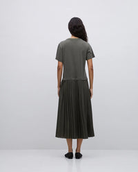 Yerse - Pleated Flare Dress Khaki Green