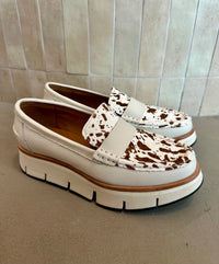 Alfie and Evie - Bato Cream Leather Cow Print Platform Loafer