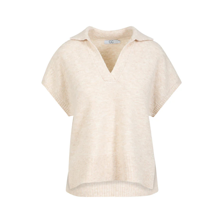 CC Heart - Emerie Knit Polo Top Off White Melange