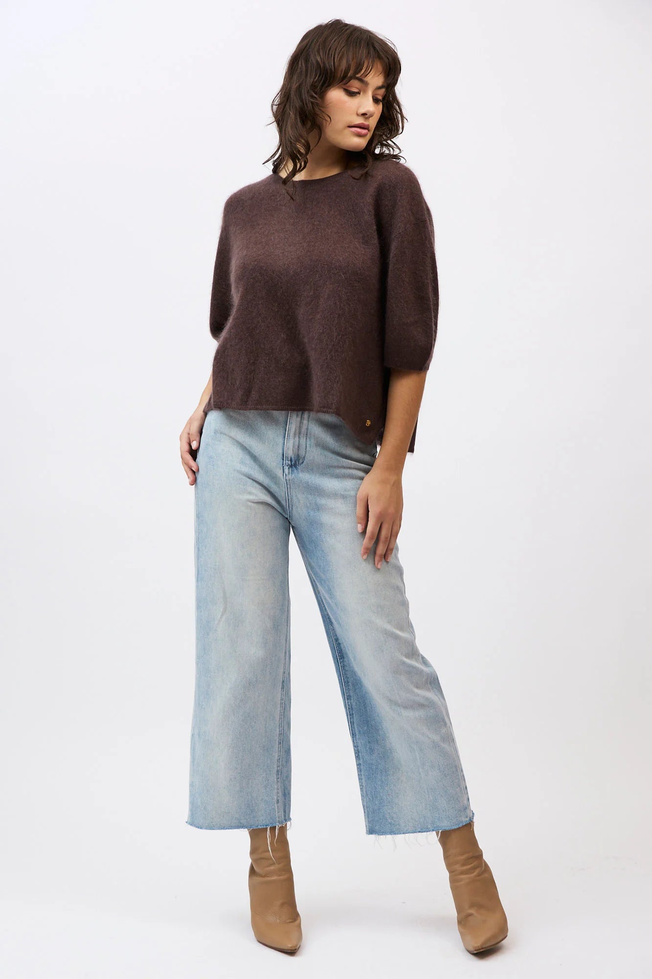 Mia Fratino - Eliza Brushed Tee Dark Chocolate