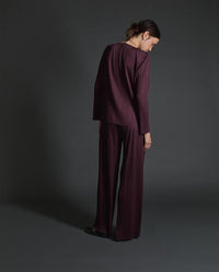 Yerse - Wide Leg Plisse Pant Aubergine
