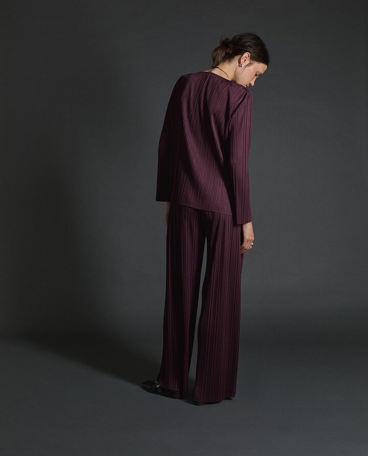 Yerse - Wide Leg Plisse Pant Aubergine
