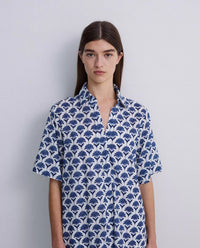 Yerse - Short Cotton Dress Blue Flowers