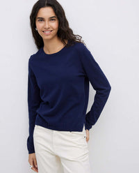 Yerse - O-Neck Cotton Pullover Navy