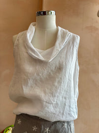 Blueberry Italia - Cowl Neck Linen Sleeveless Top White