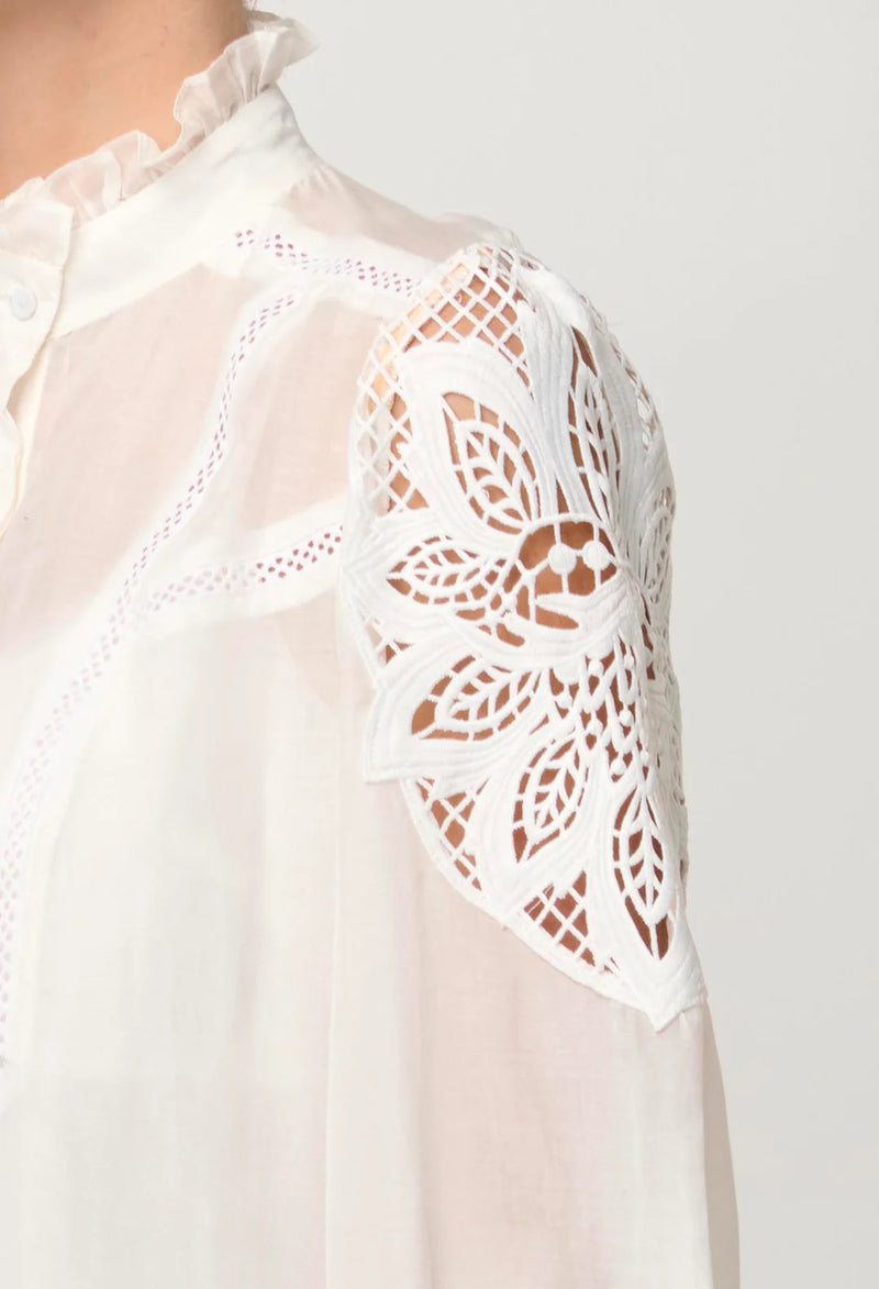 ONCE WAS - Sevilla Cotton Silk Shirt in Blanca