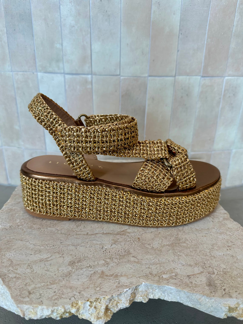 Fiorina - Jess Metallic Bronze Gold Woven Platform Sandal