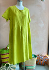 Blueberry Italia - Linen Front Pleat Midi Dress Lime Green